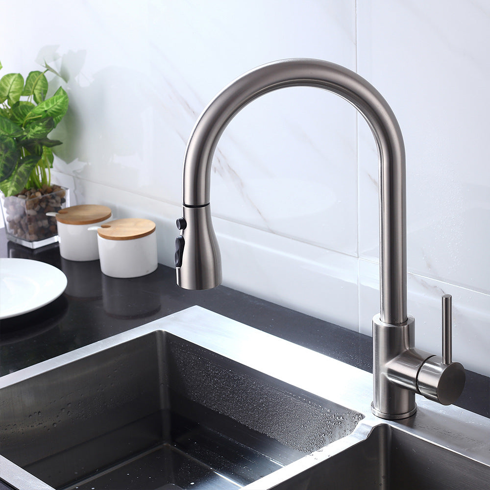 Eumtenr Brass Pulling and Retracting Kitchen Faucet with Hot and Cold Water