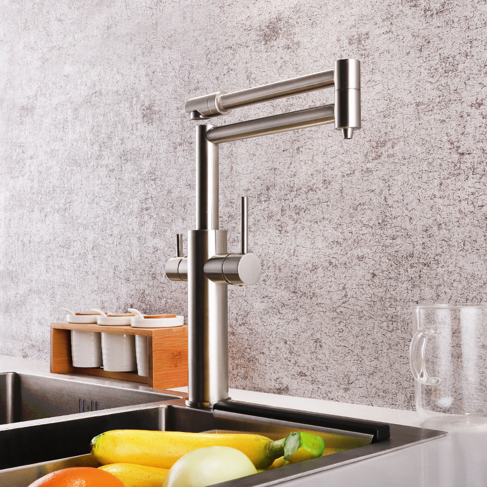 Full Brass Folding Dual Purpose Kitchen Faucet for Water Purification