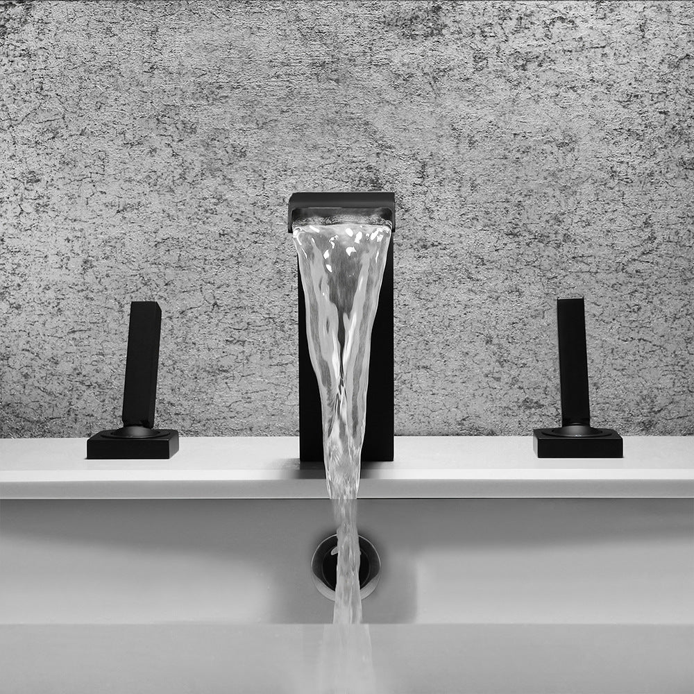 Brass Waterfall Basin Faucet with Dual Control of Cold and Hot Handles