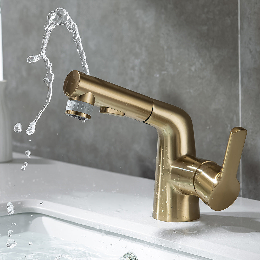 Eumtenr Full Brass Hot and Cold Water Pull Down Bathroom Faucet One Click Switching