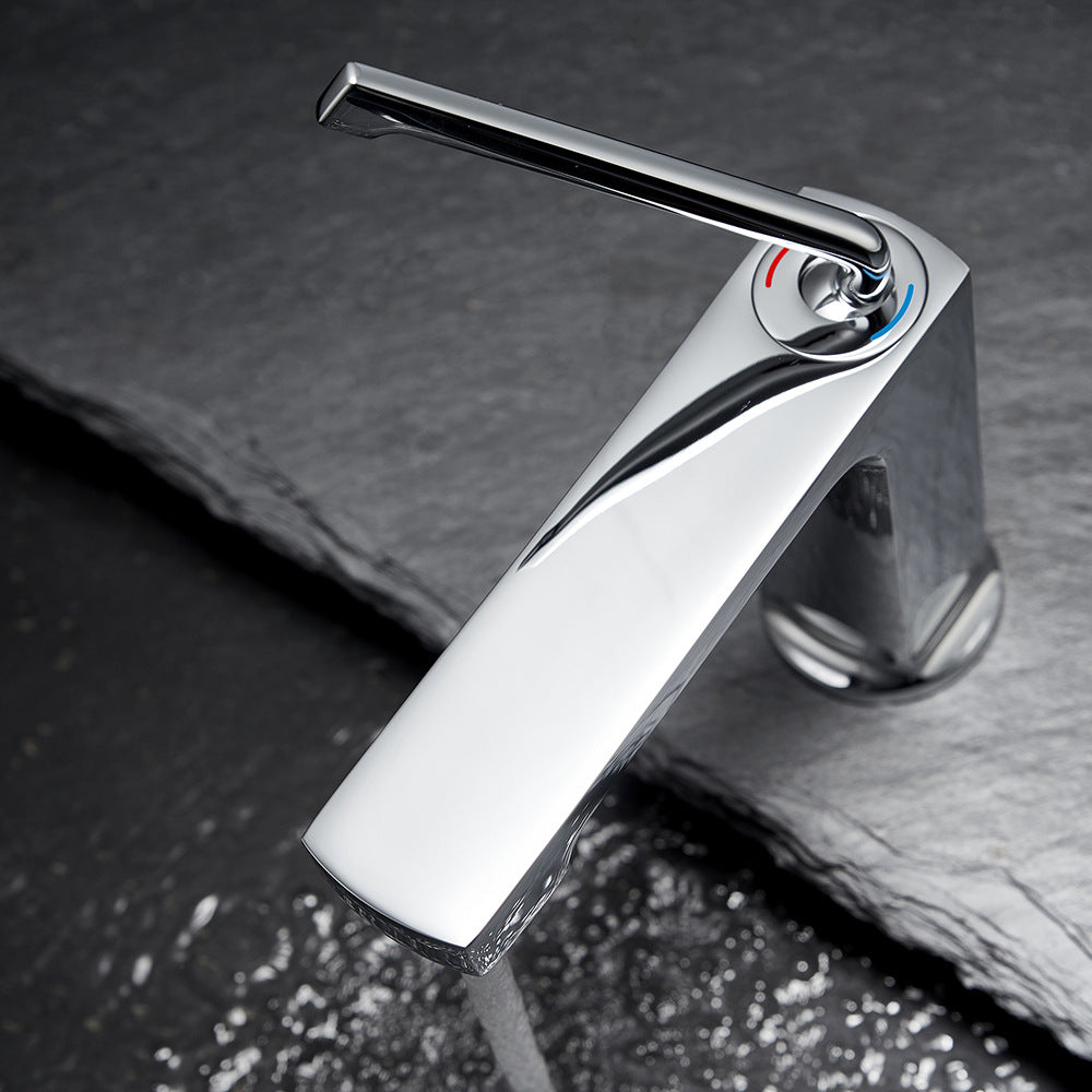 Square Brass One-Handle Modern Waterfall Bathroom Sink Faucet