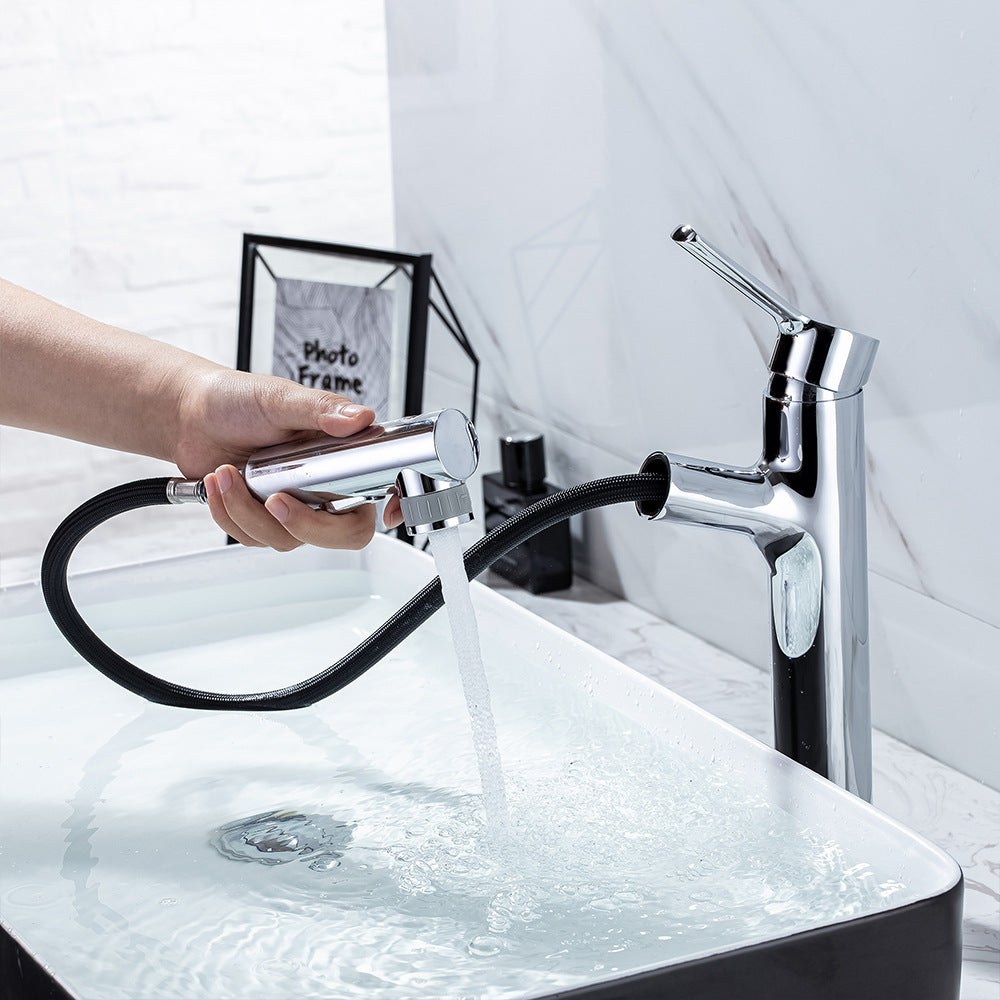 Full Brass Hot and Cold Water Multi-Function Pull Down Bathroom Countertop Basin Bathroom Faucet