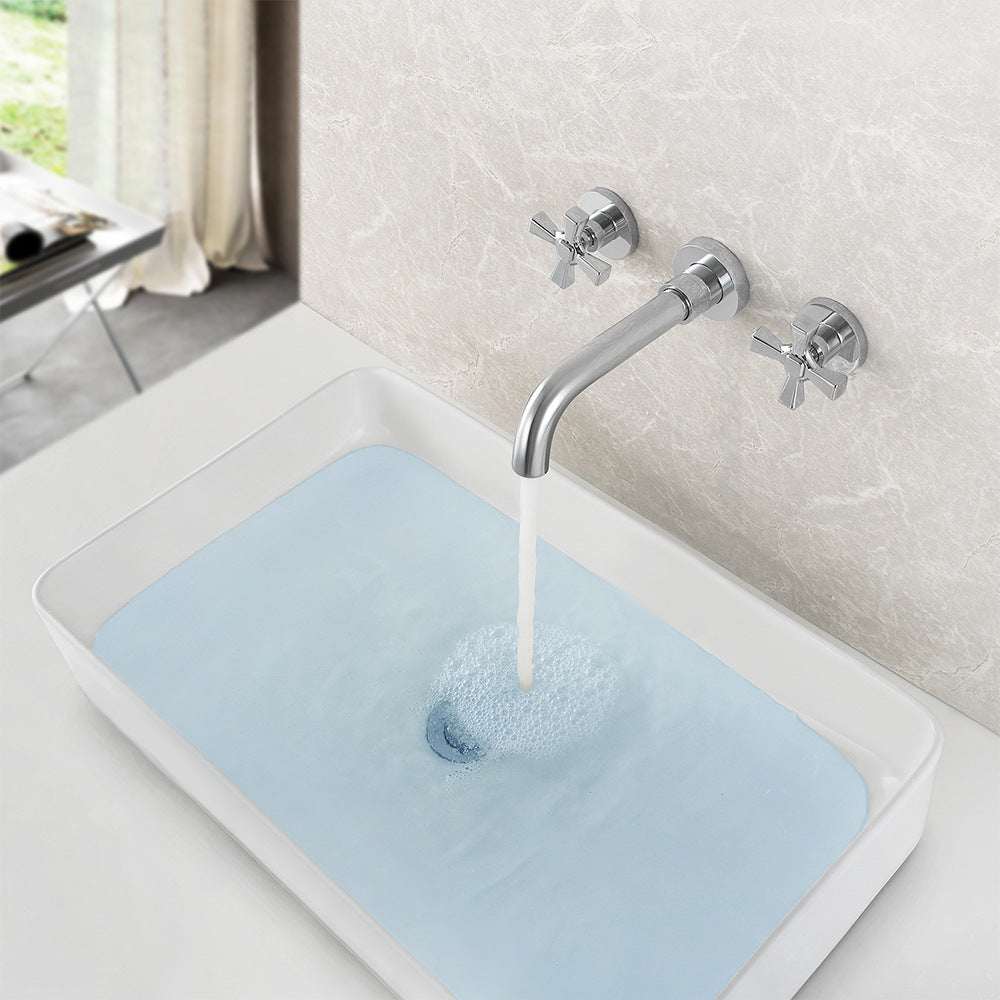 Double Handle Wall Mount Bathroom Sink Faucet and Valve