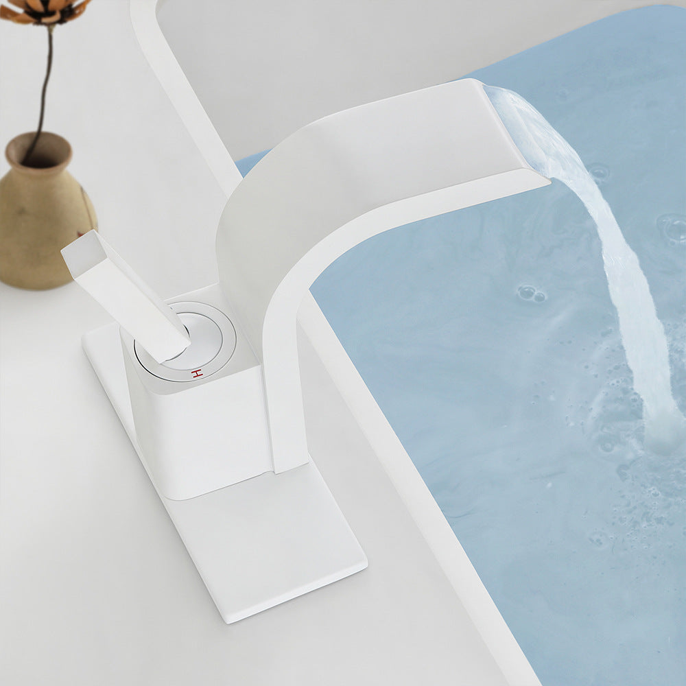 Brass Single Hole Waterfall Bathroom Faucet with Dual Control of Cold and Hot Handles