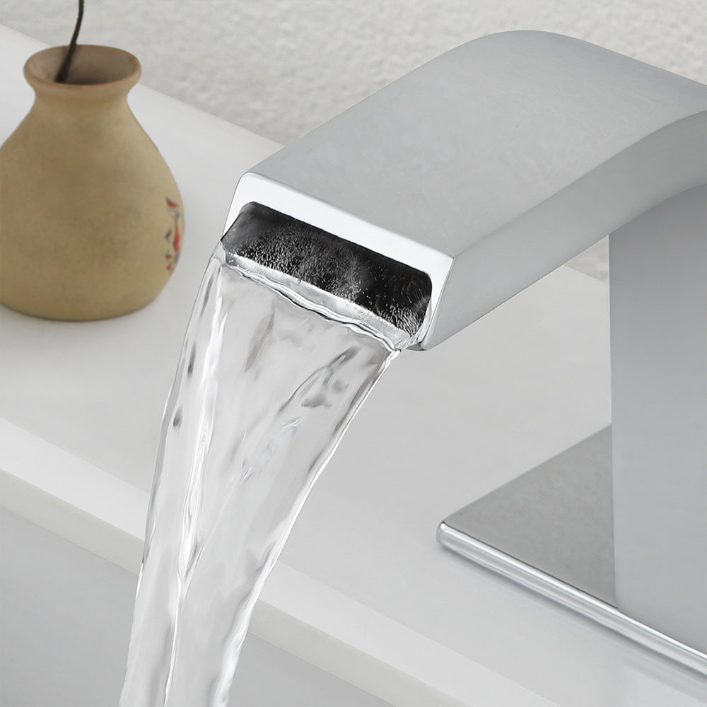 Brass Single Hole Waterfall Bathroom Faucet with Dual Control of Cold and Hot Handles