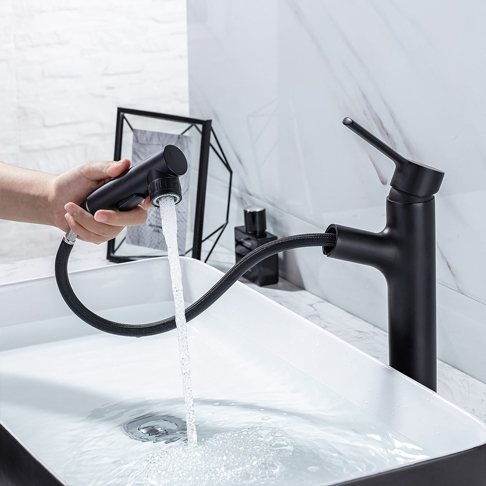 Full Brass Hot and Cold Water Multi-Function Pull Down Bathroom Countertop Basin Bathroom Faucet