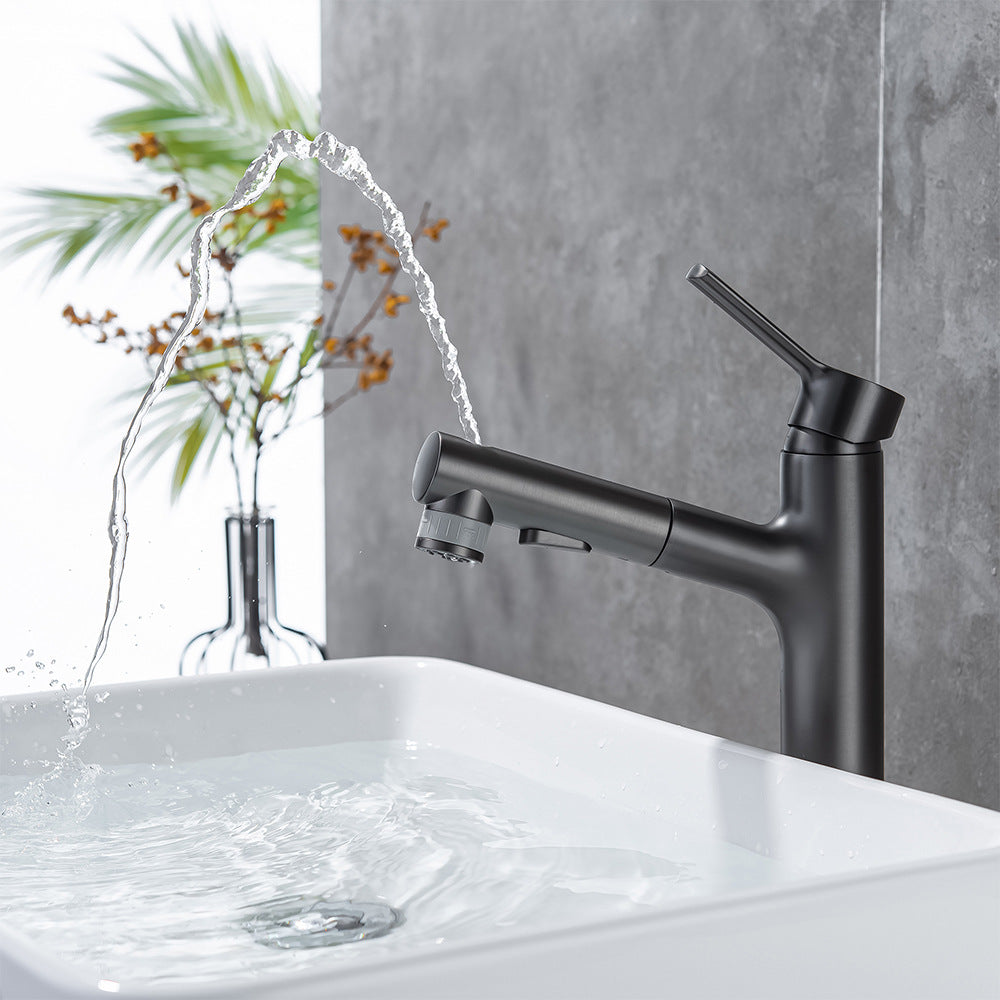 Full Brass Hot and Cold Water Multi-Function Pull Down Bathroom Countertop Basin Bathroom Faucet