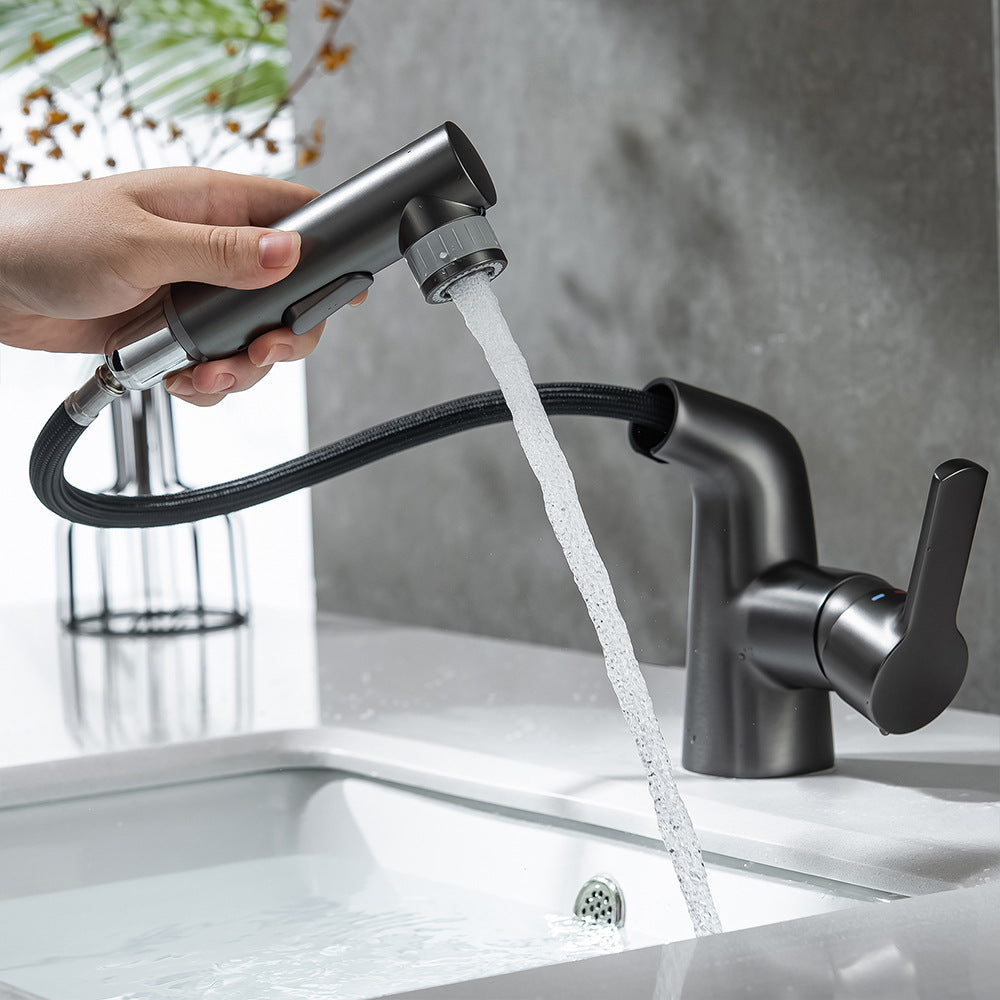 Eumtenr Full Brass Hot and Cold Water Pull Down Bathroom Faucet One Click Switching