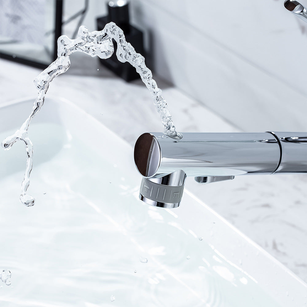 Full Brass Hot and Cold Water Multi-Function Pull Down Bathroom Countertop Basin Bathroom Faucet