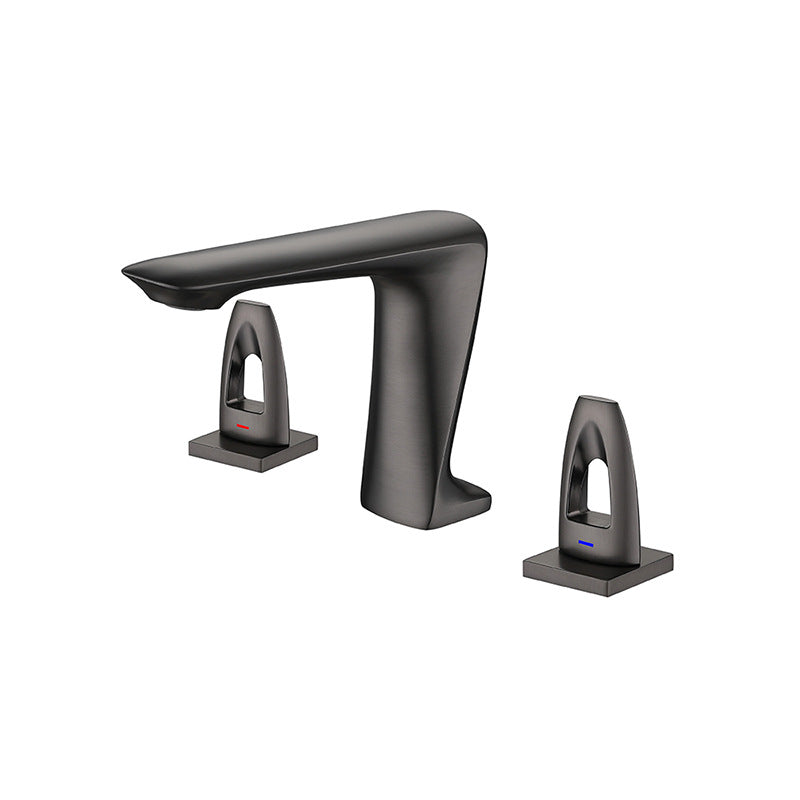 All Brass Modern Cold and Hot Water Dual Switch 3 Hole Bathroom Basin Faucet