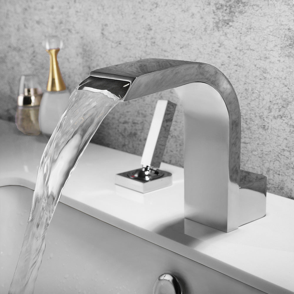 Brass Waterfall Basin Faucet with Dual Control of Cold and Hot Handles