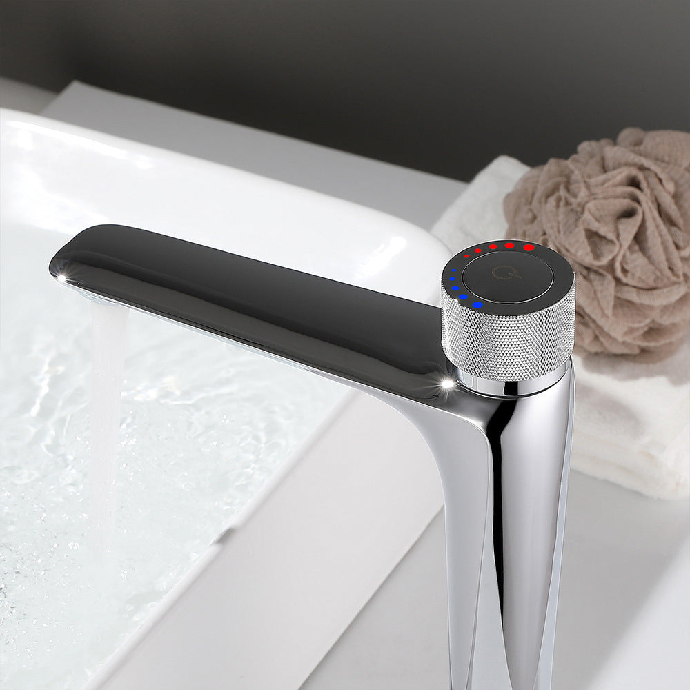 Brass Bathroom Hot and Cold Water Faucet with Rotary Button