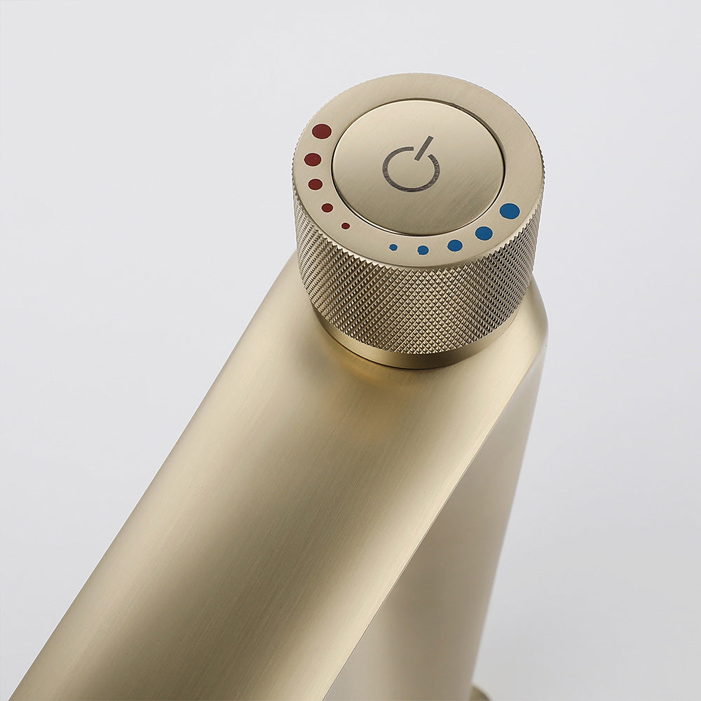 Brass Bathroom Hot and Cold Water Faucet with Rotary Button