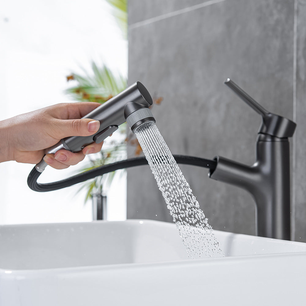 Full Brass Hot and Cold Water Multi-Function Pull Down Bathroom Countertop Basin Bathroom Faucet