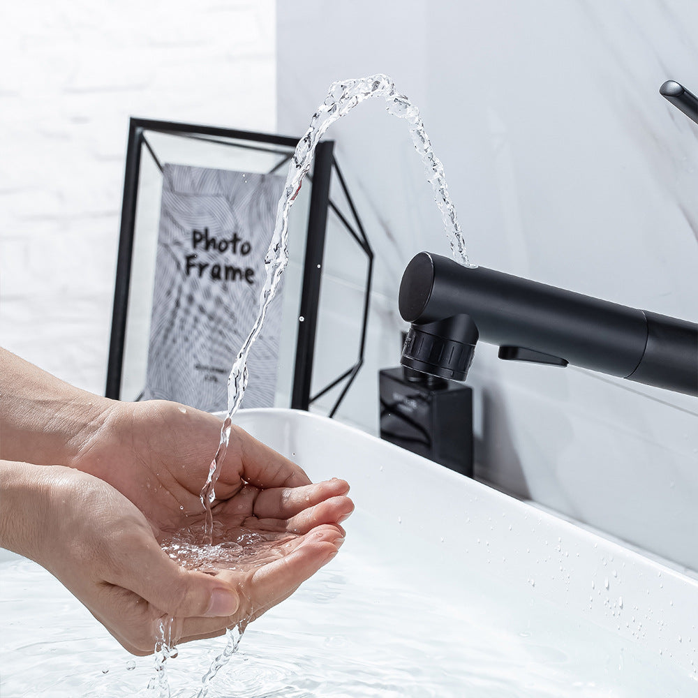 Full Brass Hot and Cold Water Multi-Function Pull Down Bathroom Countertop Basin Bathroom Faucet