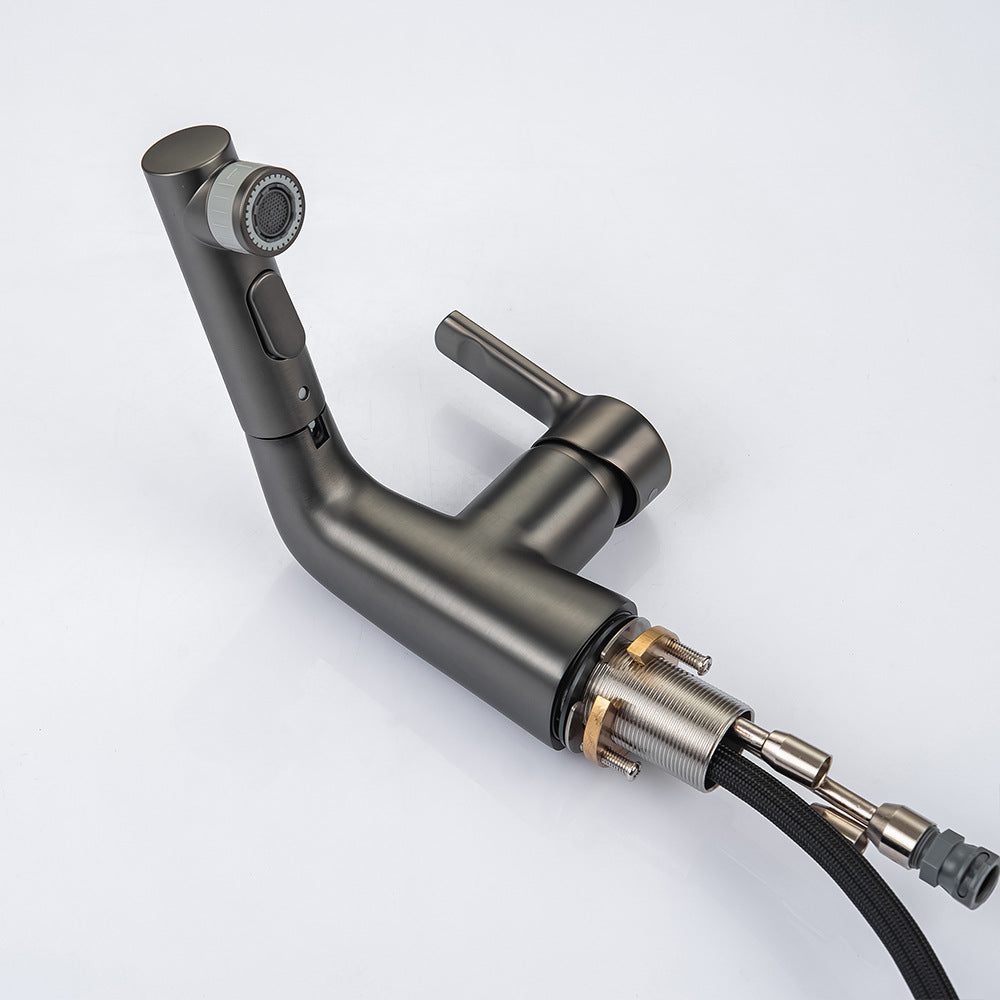 Eumtenr Full Brass Hot and Cold Water Pull Down Bathroom Faucet One Click Switching