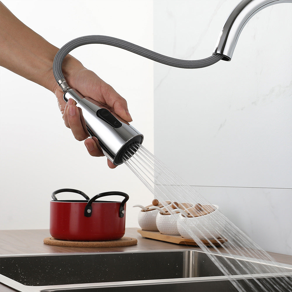 Eumtenr All Brass Cold and Hot Single Hole Pull Down Sprayer Single Control Kitchen Faucet