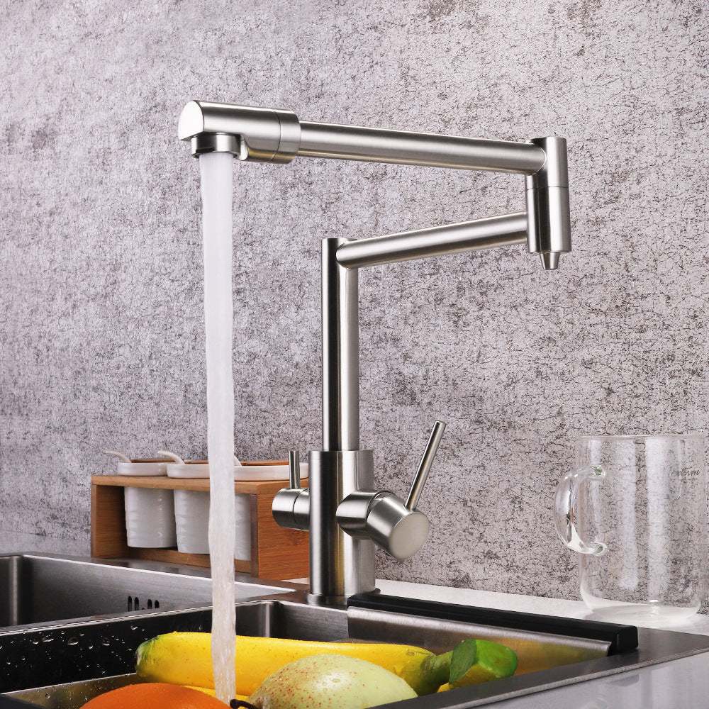 Full Brass Folding Dual Purpose Kitchen Faucet for Water Purification