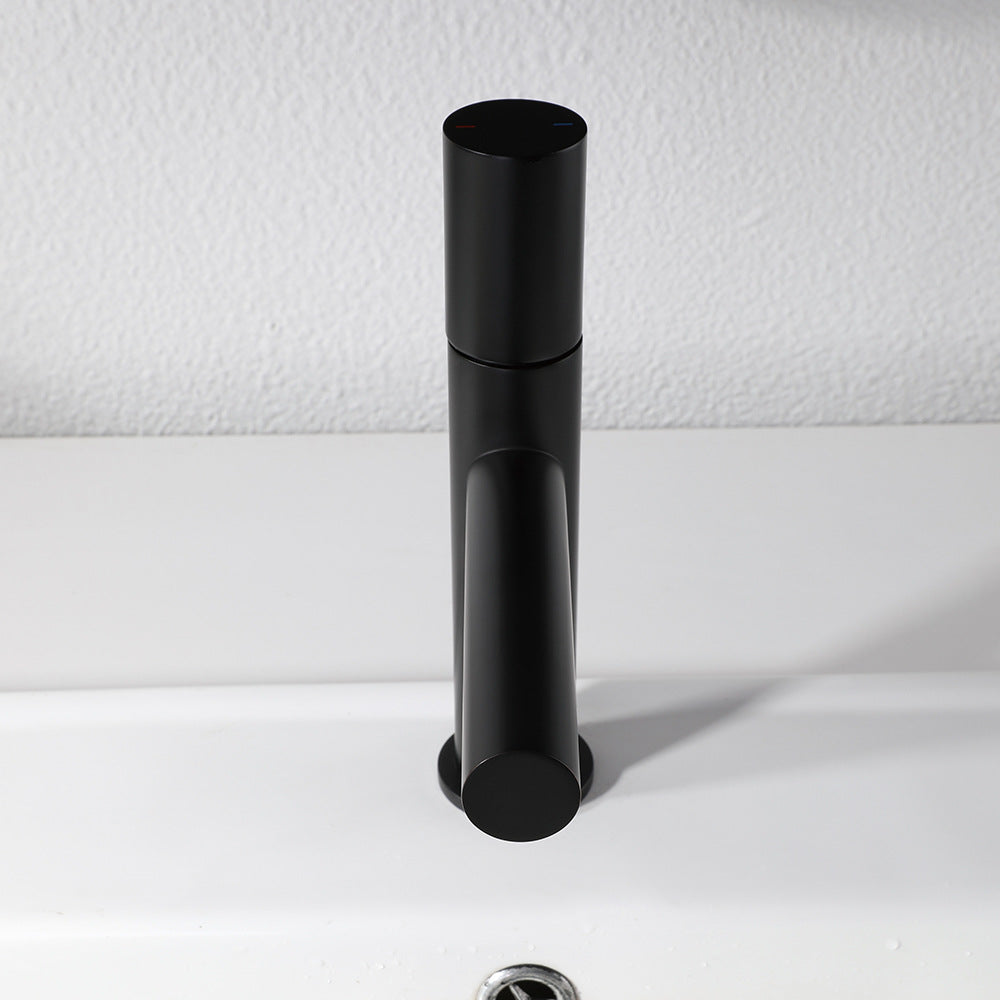 Brass Cylindrical Single Handle Hot and Cold Bathroom Basin Faucet