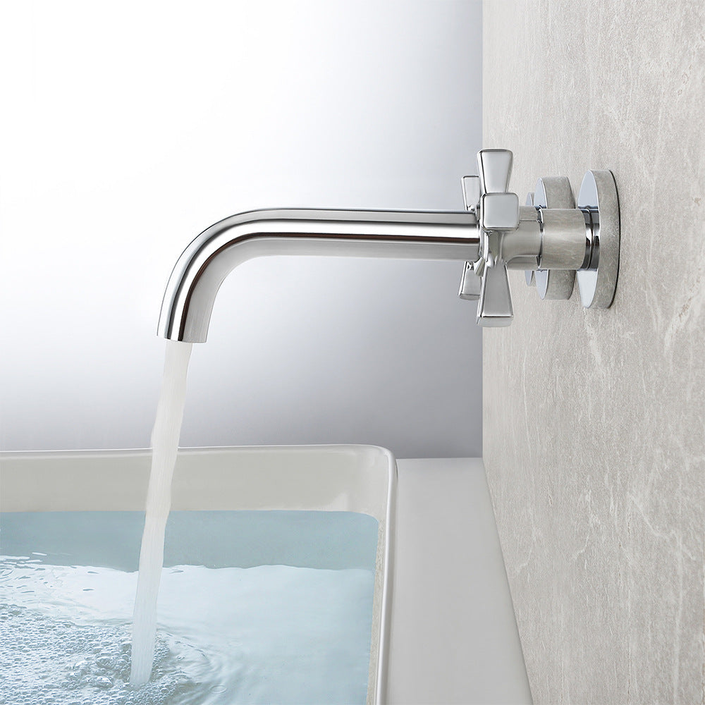 Double Handle Wall Mount Bathroom Sink Faucet and Valve