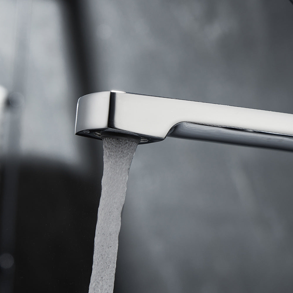 Square Brass One-Handle Modern Waterfall Bathroom Sink Faucet