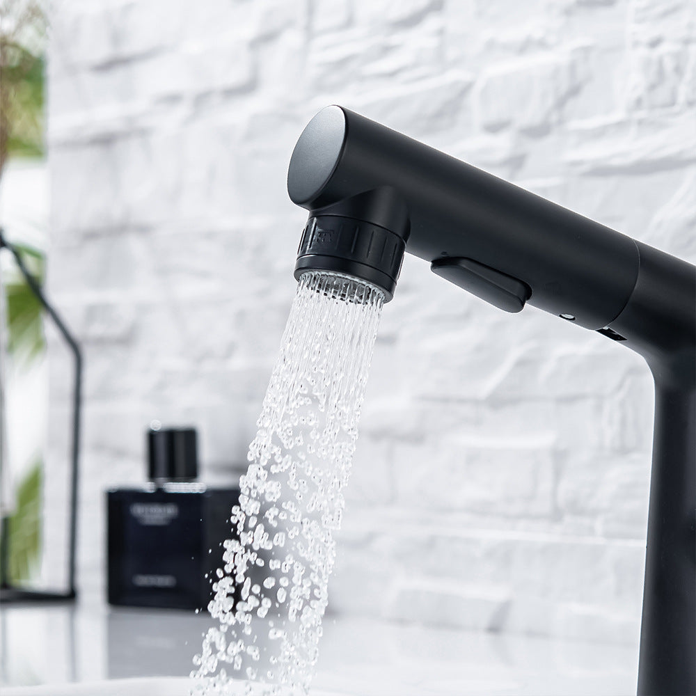 Eumtenr Full Brass Hot and Cold Water Pull Down Bathroom Faucet One Click Switching