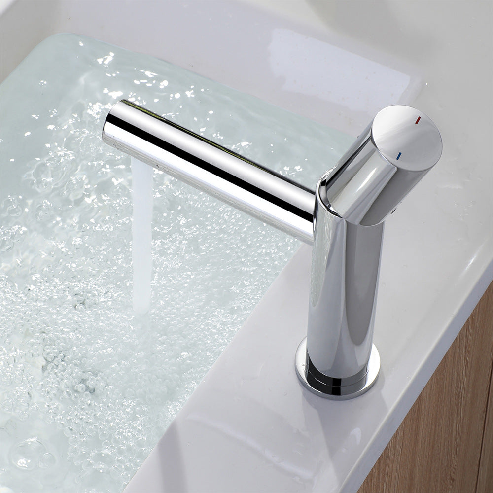 Brass Cylindrical Single Handle Hot and Cold Bathroom Basin Faucet