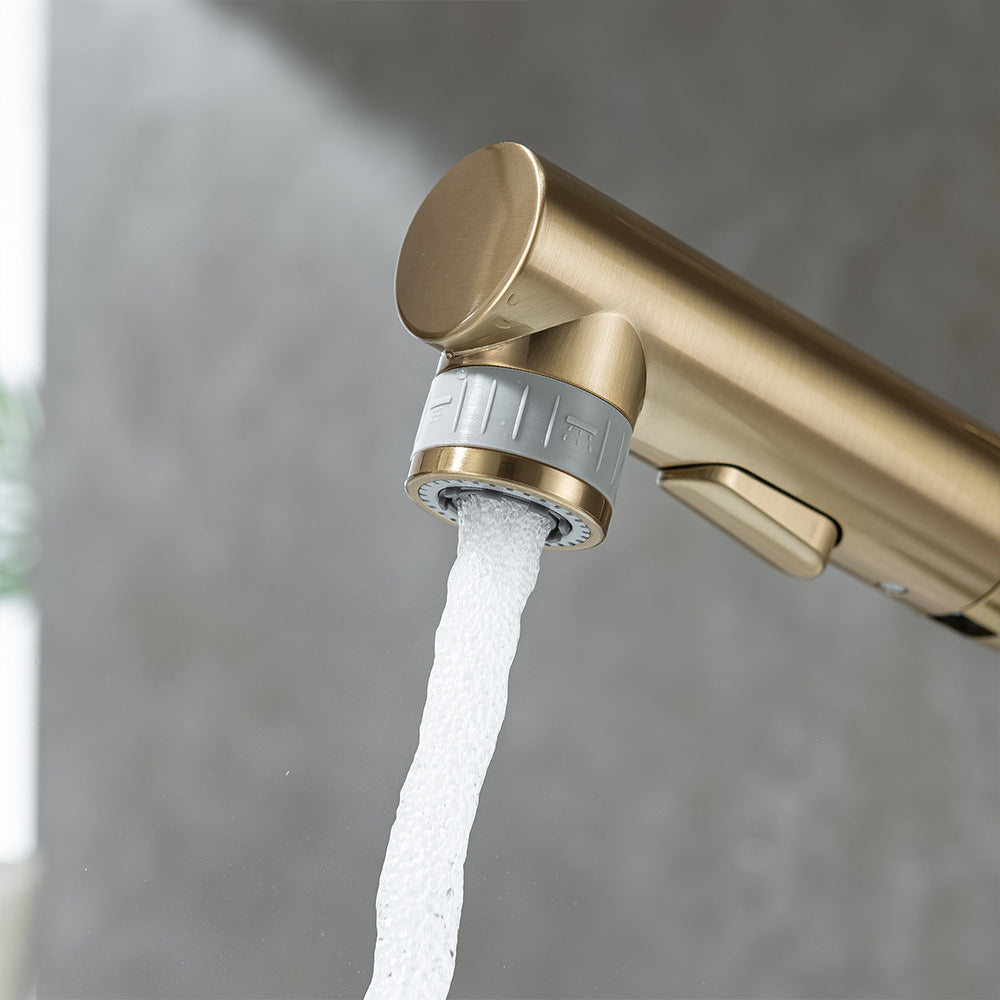 Full Brass Hot and Cold Water Multi-Function Pull Down Bathroom Countertop Basin Bathroom Faucet