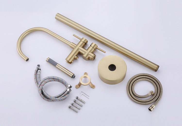 Brass Floor Mount Tub Bathtub Faucet Single Handle with Hand Shower - Round