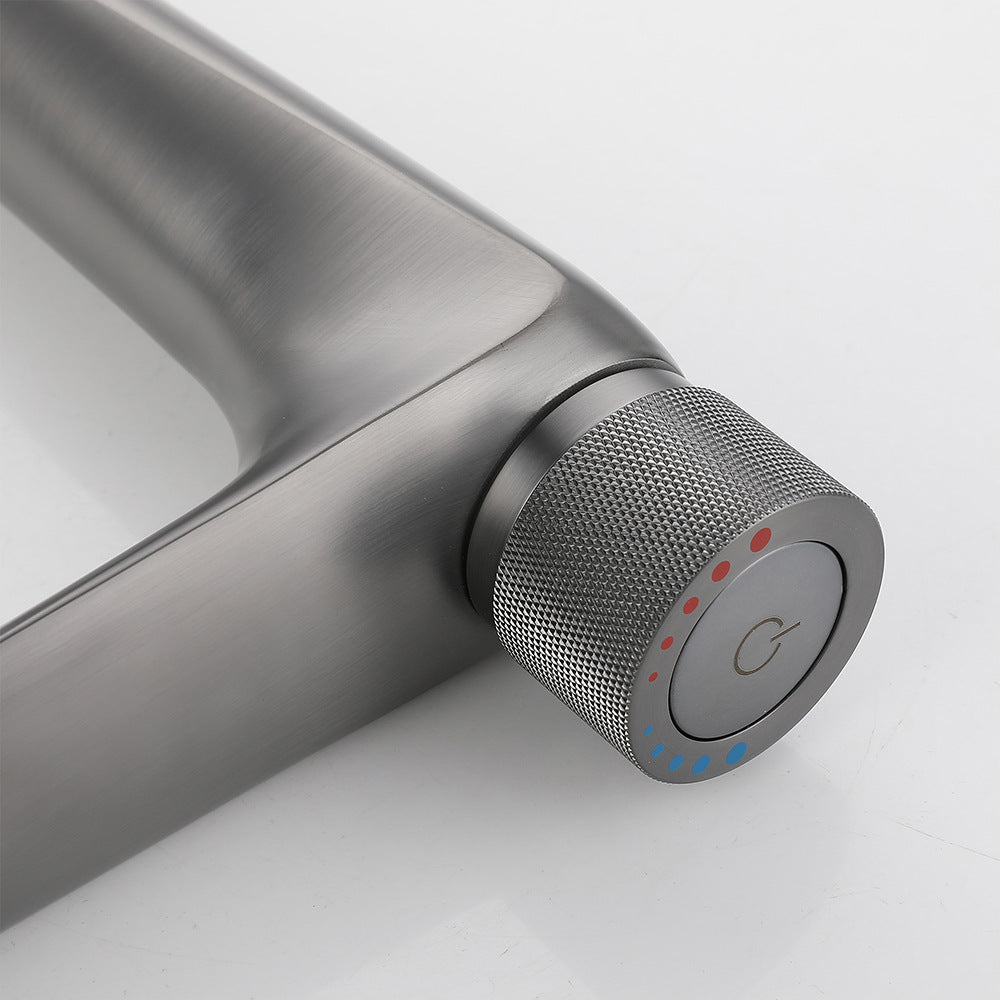 Brass Bathroom Hot and Cold Water Faucet with Rotary Button