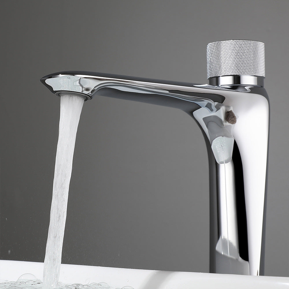 Brass Bathroom Hot and Cold Water Faucet with Rotary Button