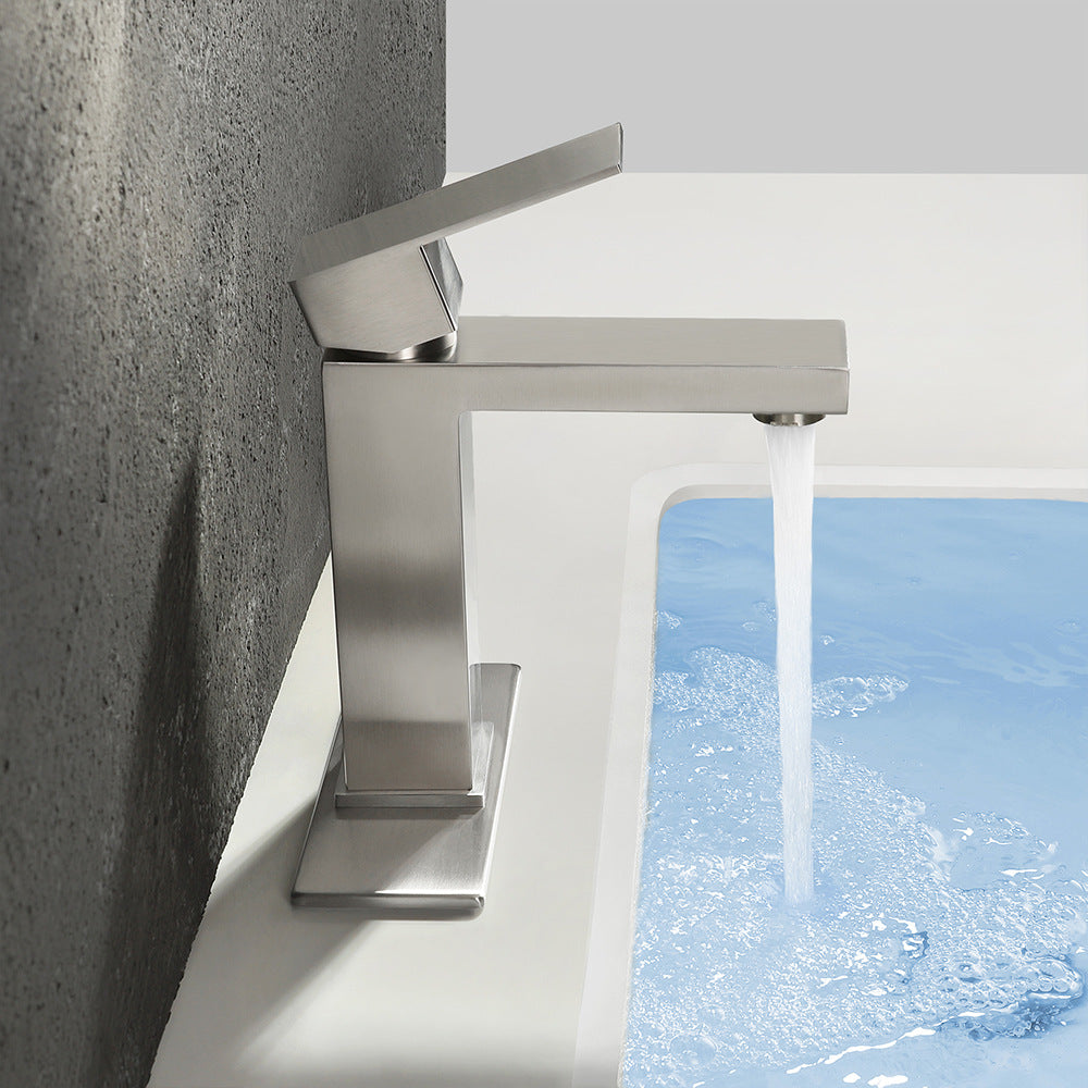 Modern 304 Stainless Steel Square Cold and Hot Single Hole Basin Faucet