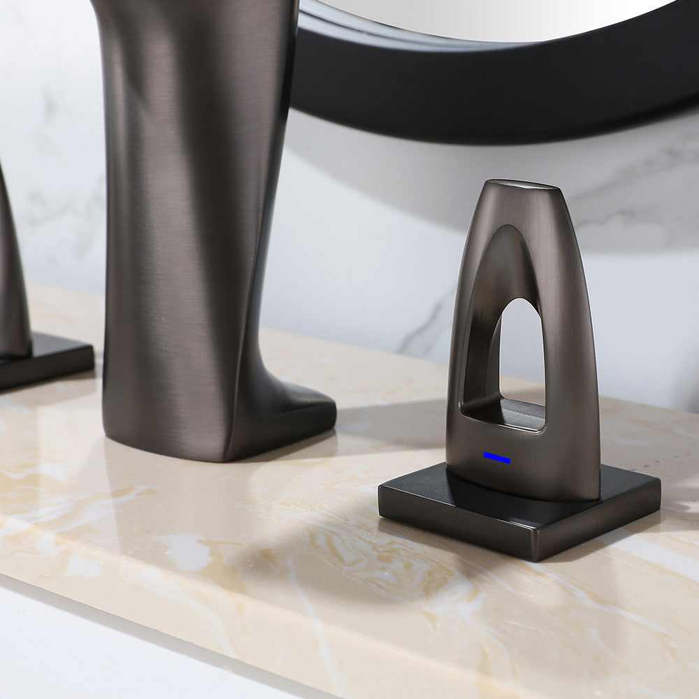 All Brass Modern Cold and Hot Water Dual Switch 3 Hole Bathroom Basin Faucet