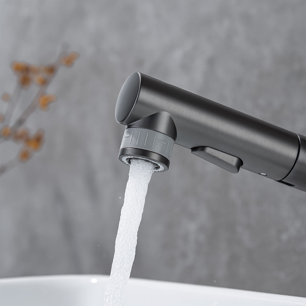 Full Brass Hot and Cold Water Multi-Function Pull Down Bathroom Countertop Basin Bathroom Faucet