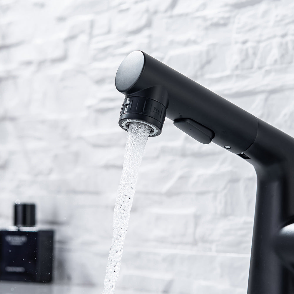 Eumtenr Full Brass Hot and Cold Water Pull Down Bathroom Faucet One Click Switching