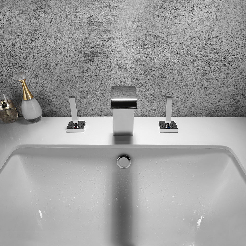 Brass Waterfall Basin Faucet with Dual Control of Cold and Hot Handles