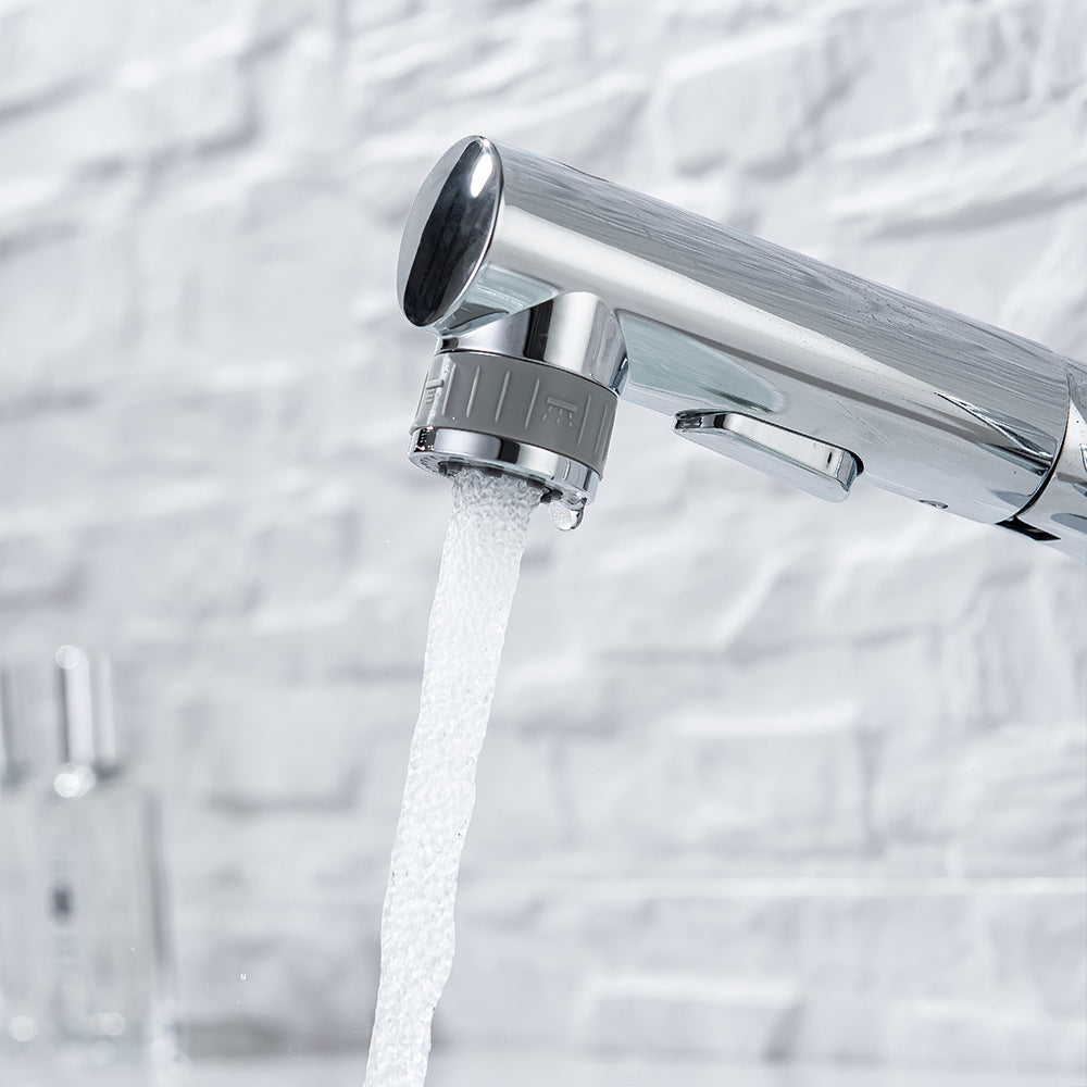 Eumtenr Full Brass Hot and Cold Water Pull Down Bathroom Faucet One Click Switching