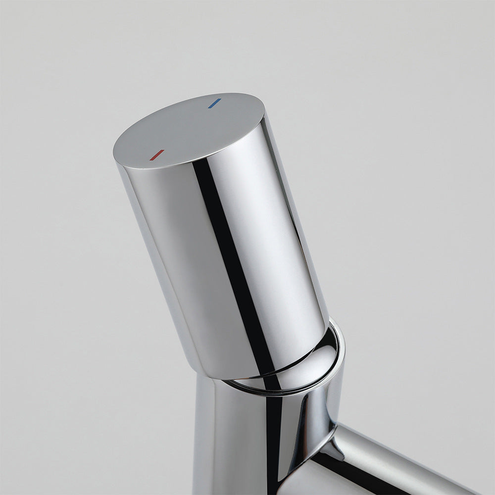 Brass Cylindrical Single Handle Hot and Cold Bathroom Basin Faucet