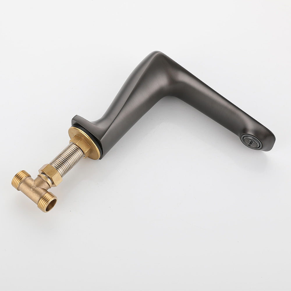 All Brass Modern Cold and Hot Water Dual Switch 3 Hole Bathroom Basin Faucet