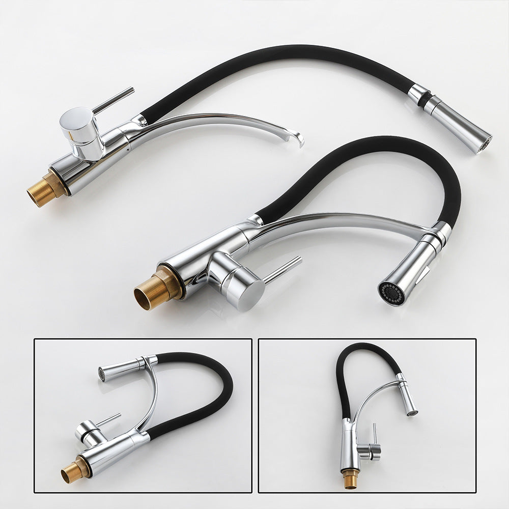 Brass Single Handle Pull Down Sprayer Kitchen Faucet, with LED Light