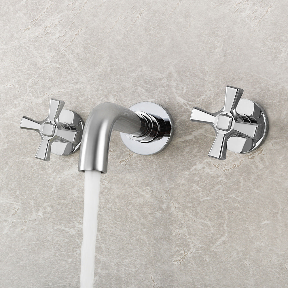 Double Handle Wall Mount Bathroom Sink Faucet and Valve