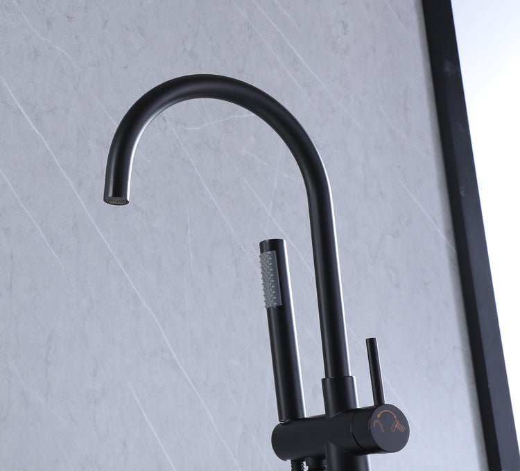 Brass Floor Mount Tub Bathtub Faucet Single Handle with Hand Shower - Round