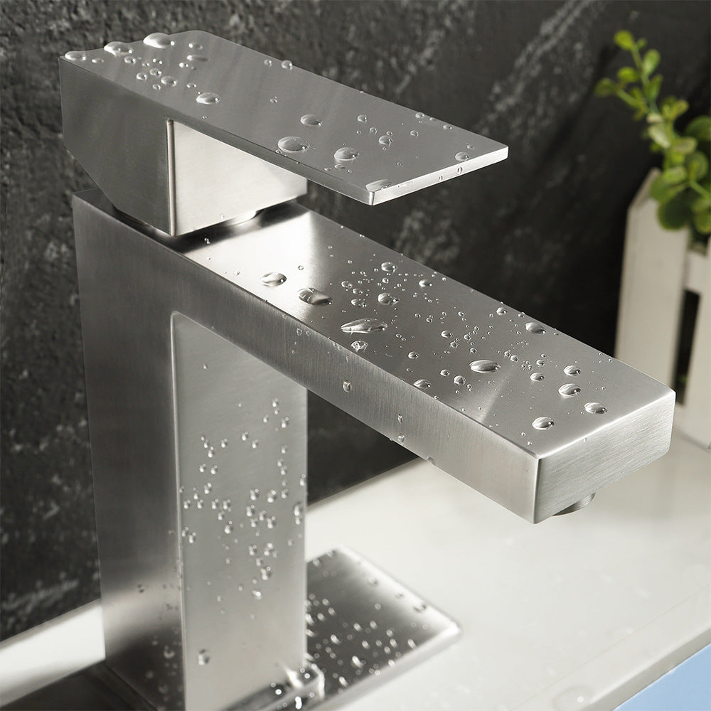 Modern 304 Stainless Steel Square Cold and Hot Single Hole Basin Faucet