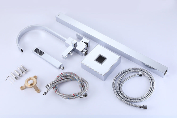 Brass Floor Mount Tub Bathtub Faucet Single Handle with Hand Shower - Square