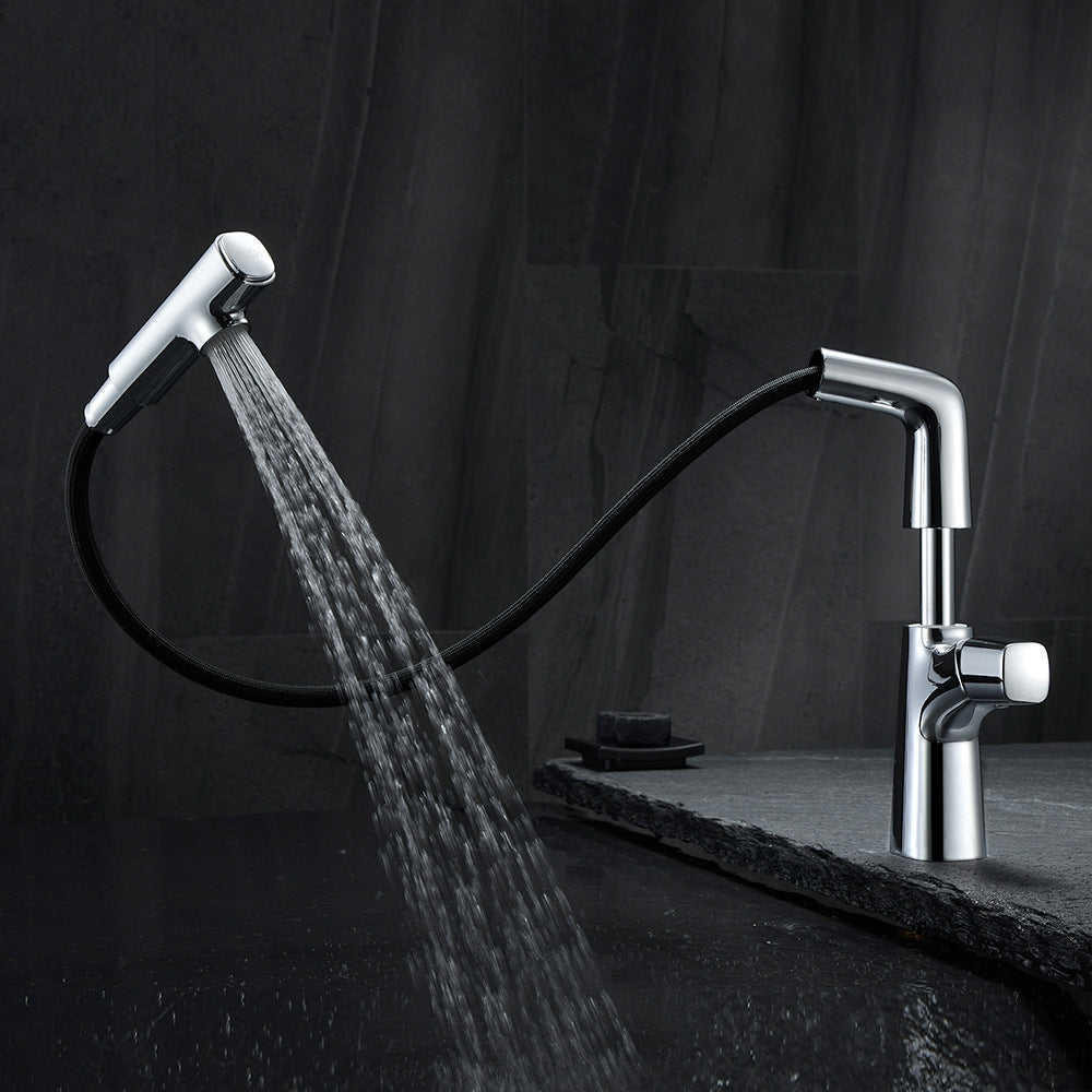 Full Brass Hot and Cold Water Lifting and Pull Down Bathroom Faucet