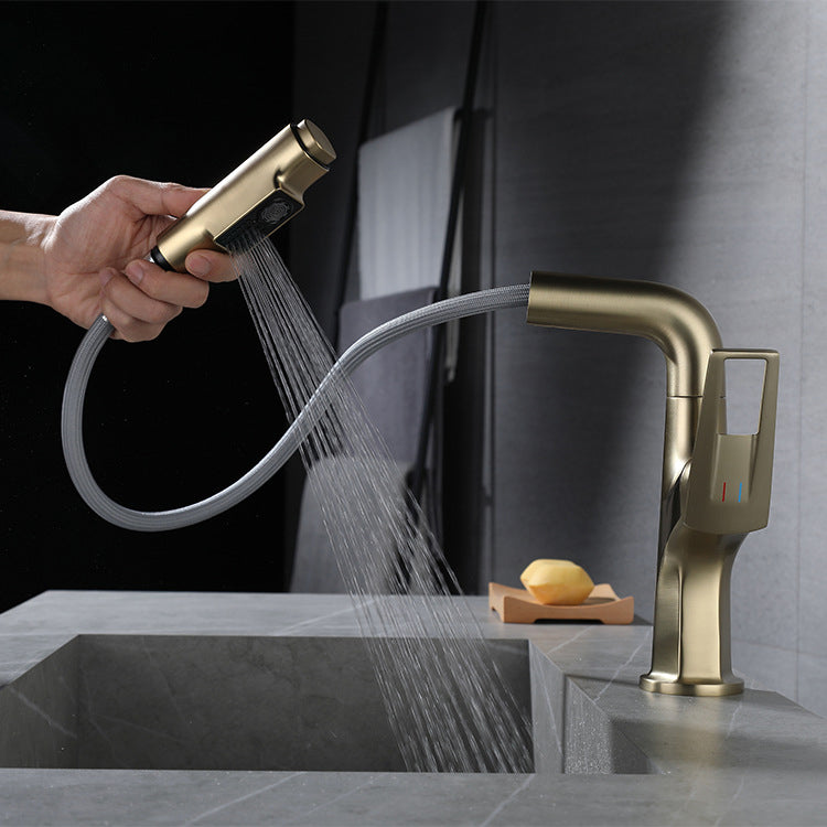 Full Brass Lifting and Pull-Out Bathroom Faucet