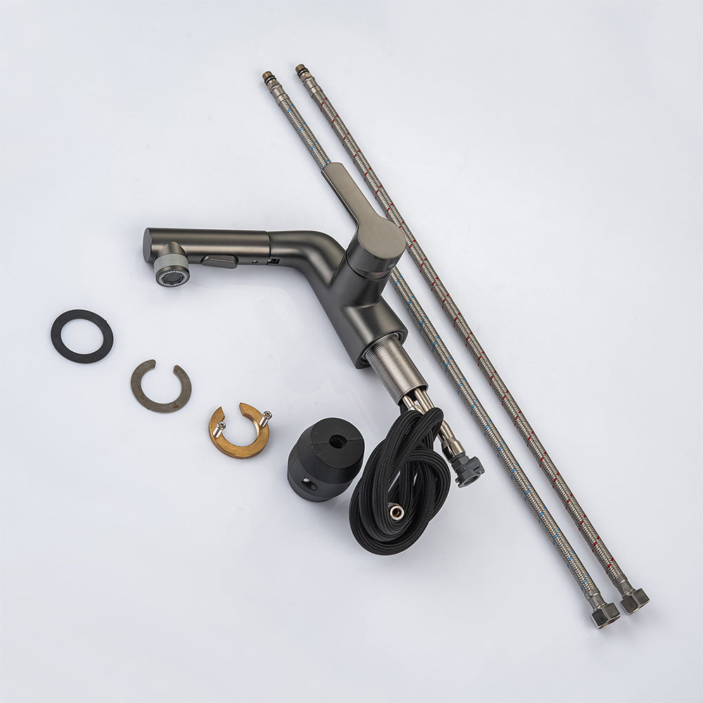 Eumtenr Full Brass Hot and Cold Water Pull Down Bathroom Faucet One Click Switching