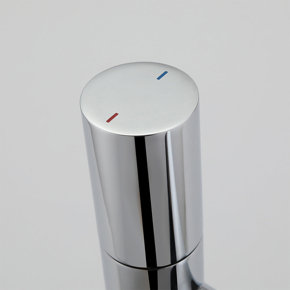 Brass Cylindrical Single Handle Hot and Cold Bathroom Basin Faucet