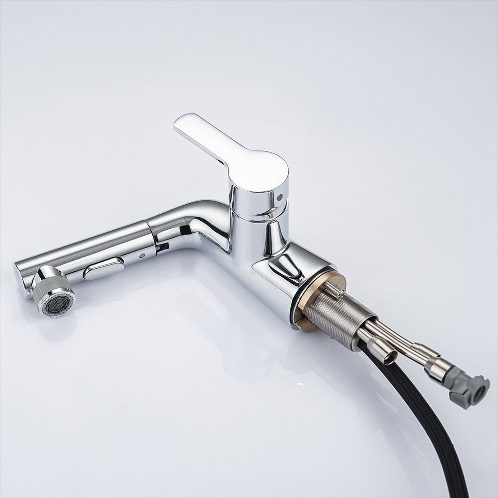 Eumtenr Full Brass Hot and Cold Water Pull Down Bathroom Faucet One Click Switching