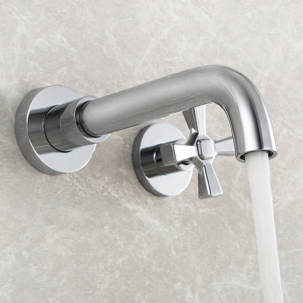 Double Handle Wall Mount Bathroom Sink Faucet and Valve